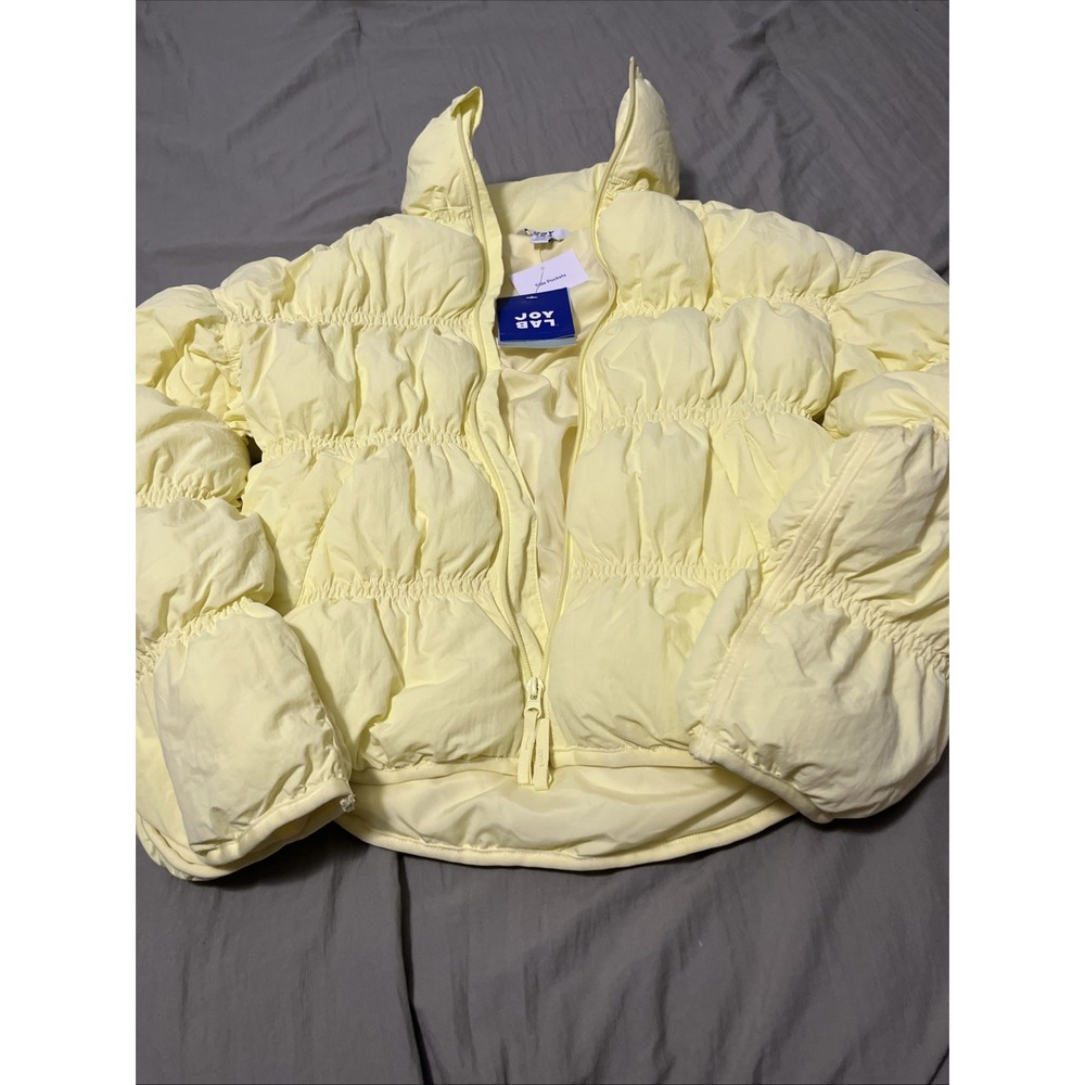 JoyLab Puffer Jacket Womens XXS Yellow Loose Fit Quilted Short Insulated Warm